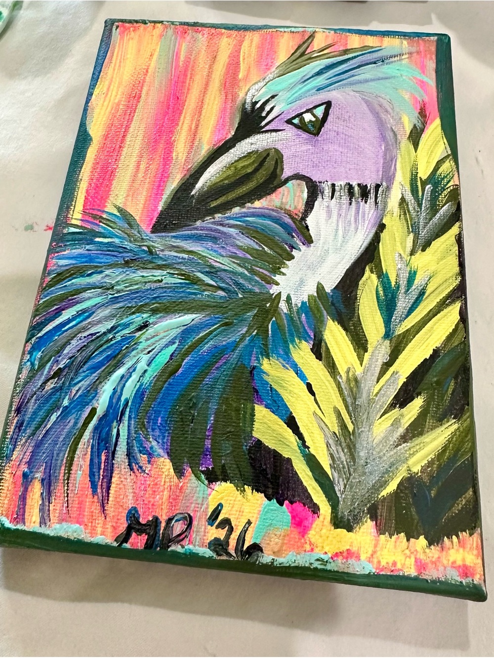 Vibrant Tropical Bird Acrylic Painting